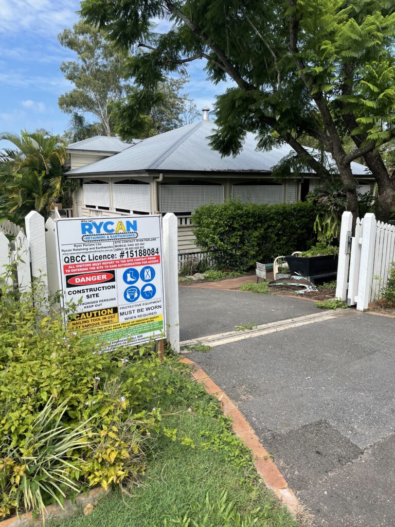 Construction Sign QBCC Licenced Builder Rycan Retaining and Earthworks